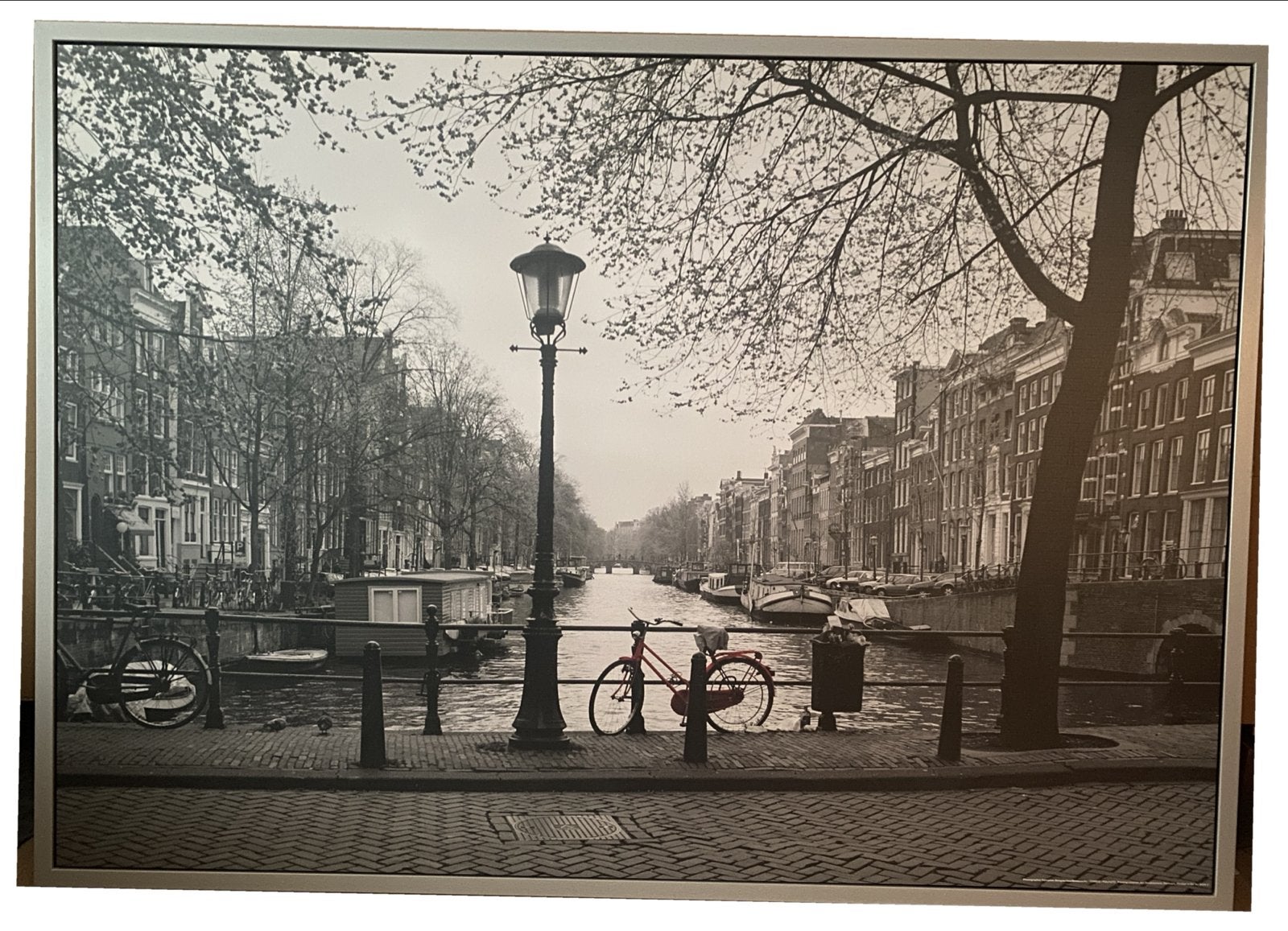 Amsterdam Gracht Zwart-Wit Canvas 140x100cm, Ophalen, Gebruikt, 125 cm of meer, Print