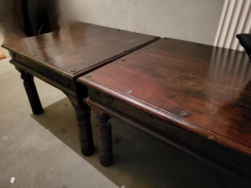 2 koloniaal eiken bijzettafels, Huis en Inrichting, Tafels | Bijzettafels, Ophalen, Gebruikt, 75 cm of meer, 60 cm of meer