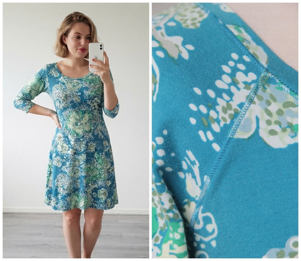 Zilch - mooie jurk blauw groen - maat M, Maat 38/40 (M), Zo goed als nieuw, Boven de knie, Zilch