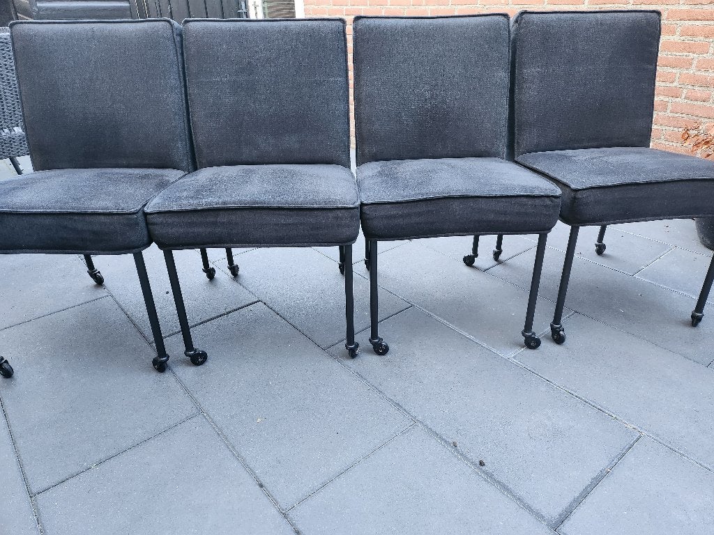 4 Eetkamerstoelen Zwart Stof, Ophalen, Zwart, Zo goed als nieuw, Metaal