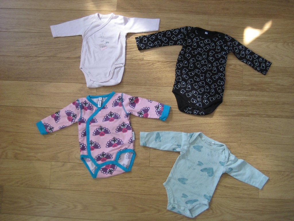 4 rompers lange mouw maat 56 zwart roze mintgroen paars, Gebruikt, Jongetje of Meisje, Ophalen of Verzenden, Nacht- of Onderkleding
