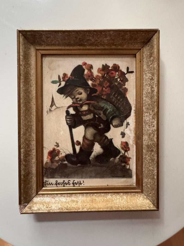 Hummel afbeelding in goudkleurige lijst, Antiek en Kunst, Kunst | Tekeningen en Foto's, Ophalen of Verzenden