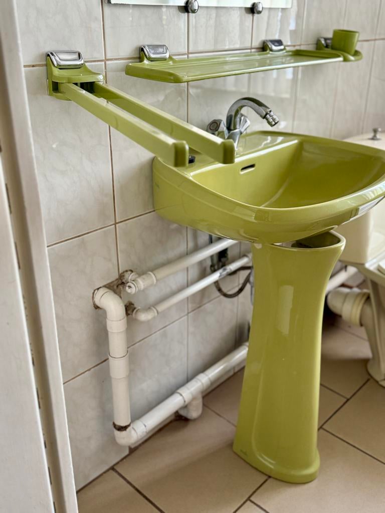 Retro wastafel met accessoires -olijfgroen, Ophalen, Gebruikt, Groen, Overige typen