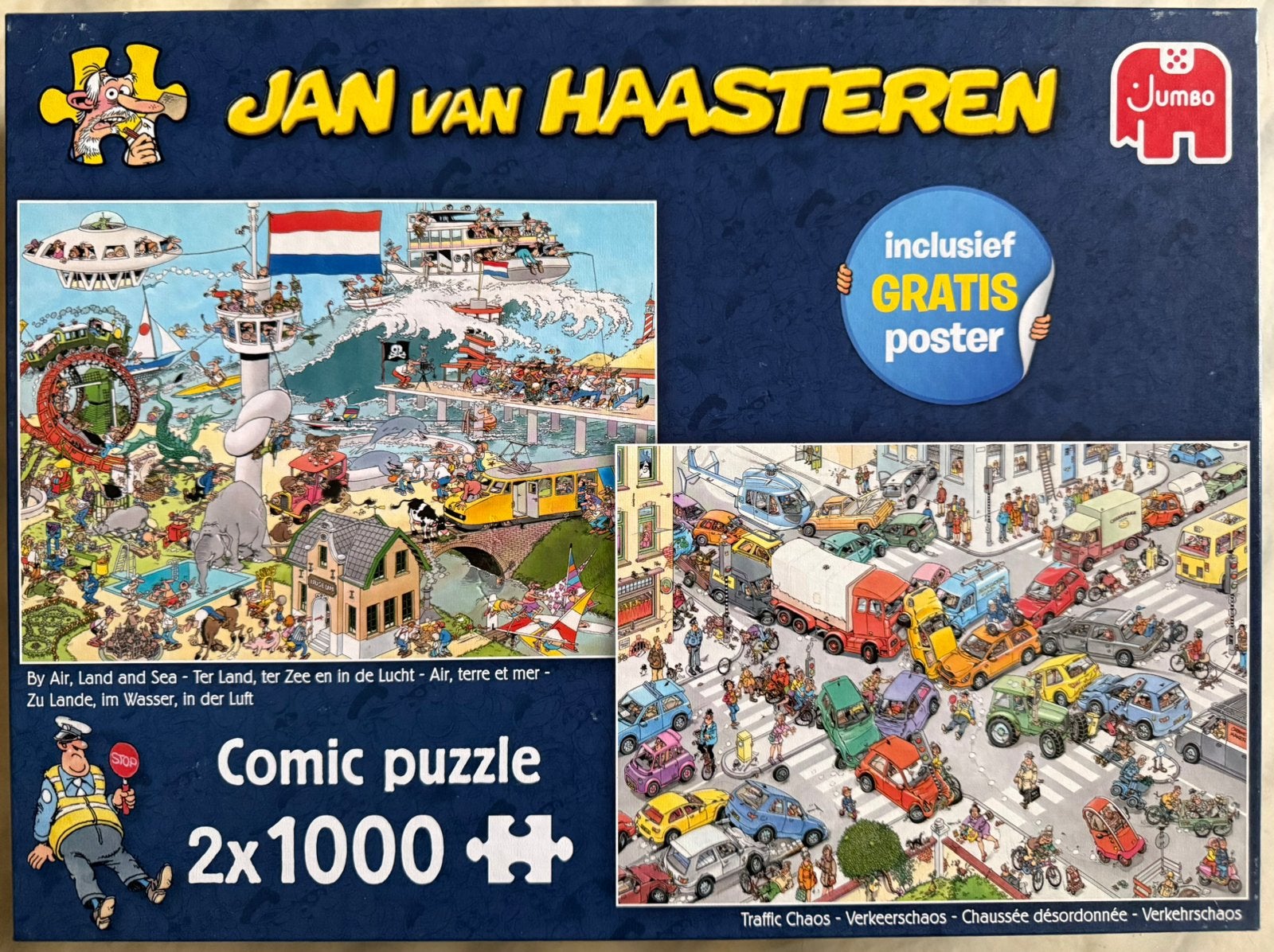 Jan van Haasteren 2in1 “Ter Land, ter Zee/Verkeerschaos”, Hobby en Vrije tijd, Denksport en Puzzels, Ophalen of Verzenden, 500 t/m 1500 stukjes