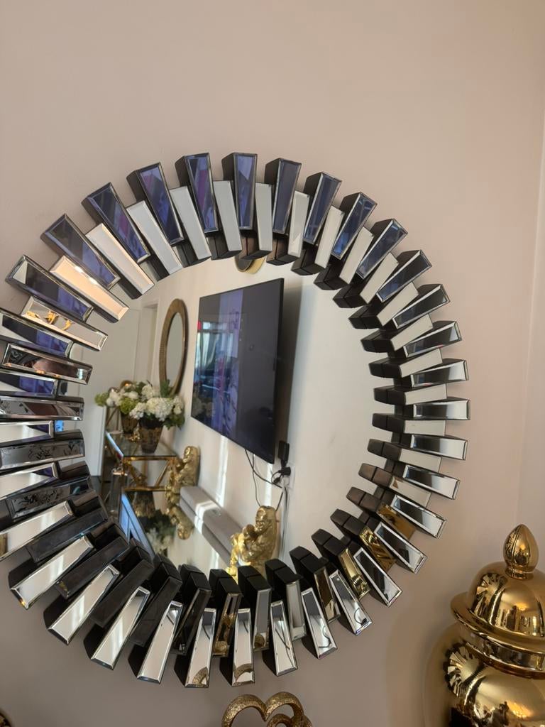 Large heavy wall mirror, Ophalen, 100 tot 150 cm, Rond, Zo goed als nieuw