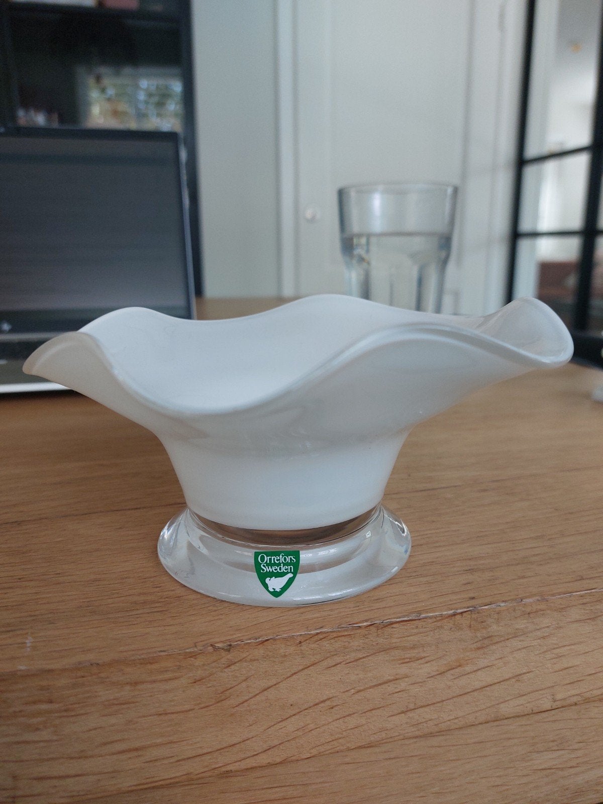 Orrefors Zweden Witte Glazen Schaal/Vaas, Ophalen of Verzenden