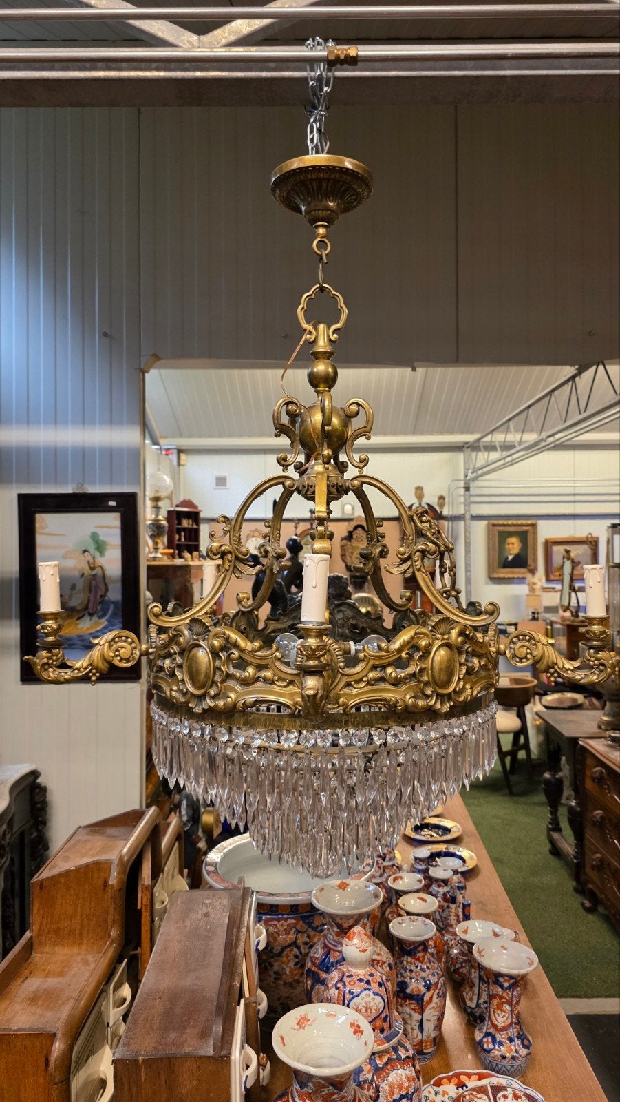 grote antieke bronzen kroonluchter, Antiek en Kunst, Antiek | Lampen, Ophalen