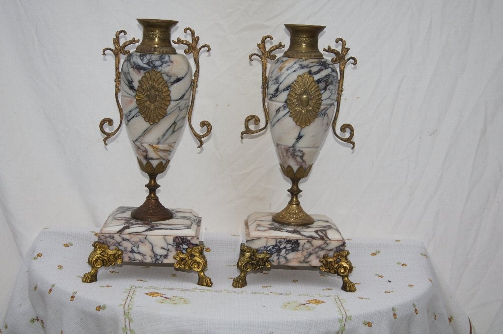 Antieke marmeren en bronzen vazen (paar), Antiek en Kunst, Ophalen of Verzenden