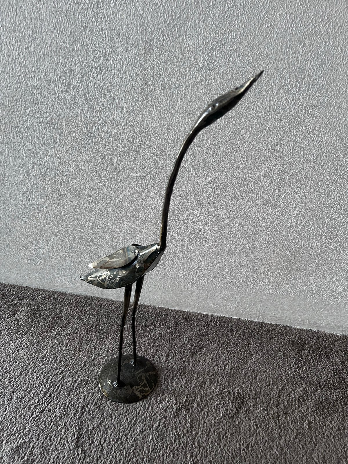 Metalen Reiger Beeld vogel metaal Handgemaakte Decoratie, Ophalen of Verzenden, Zo goed als nieuw, Metaal, Industrieel