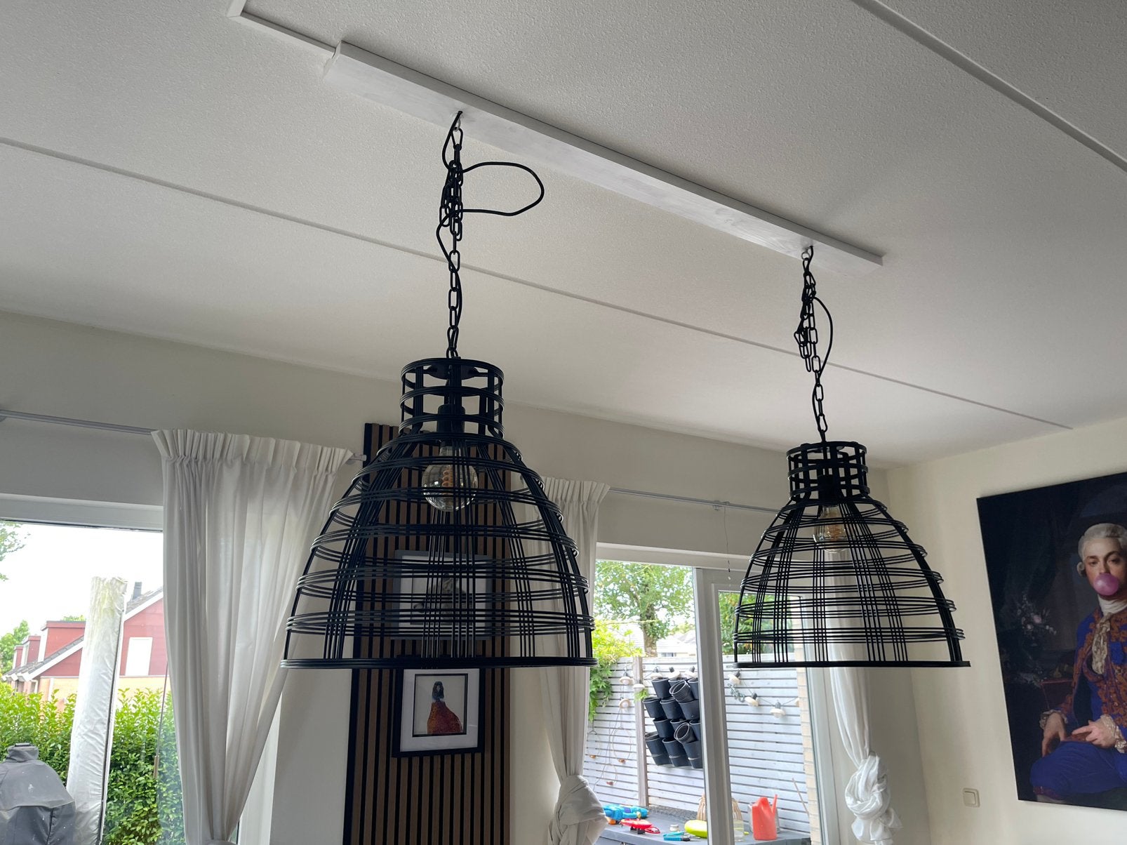 Zwarte hanglampen, Huis en Inrichting, Lampen | Hanglampen, Ophalen, E27 (groot), Zo goed als nieuw, Semi industrieel