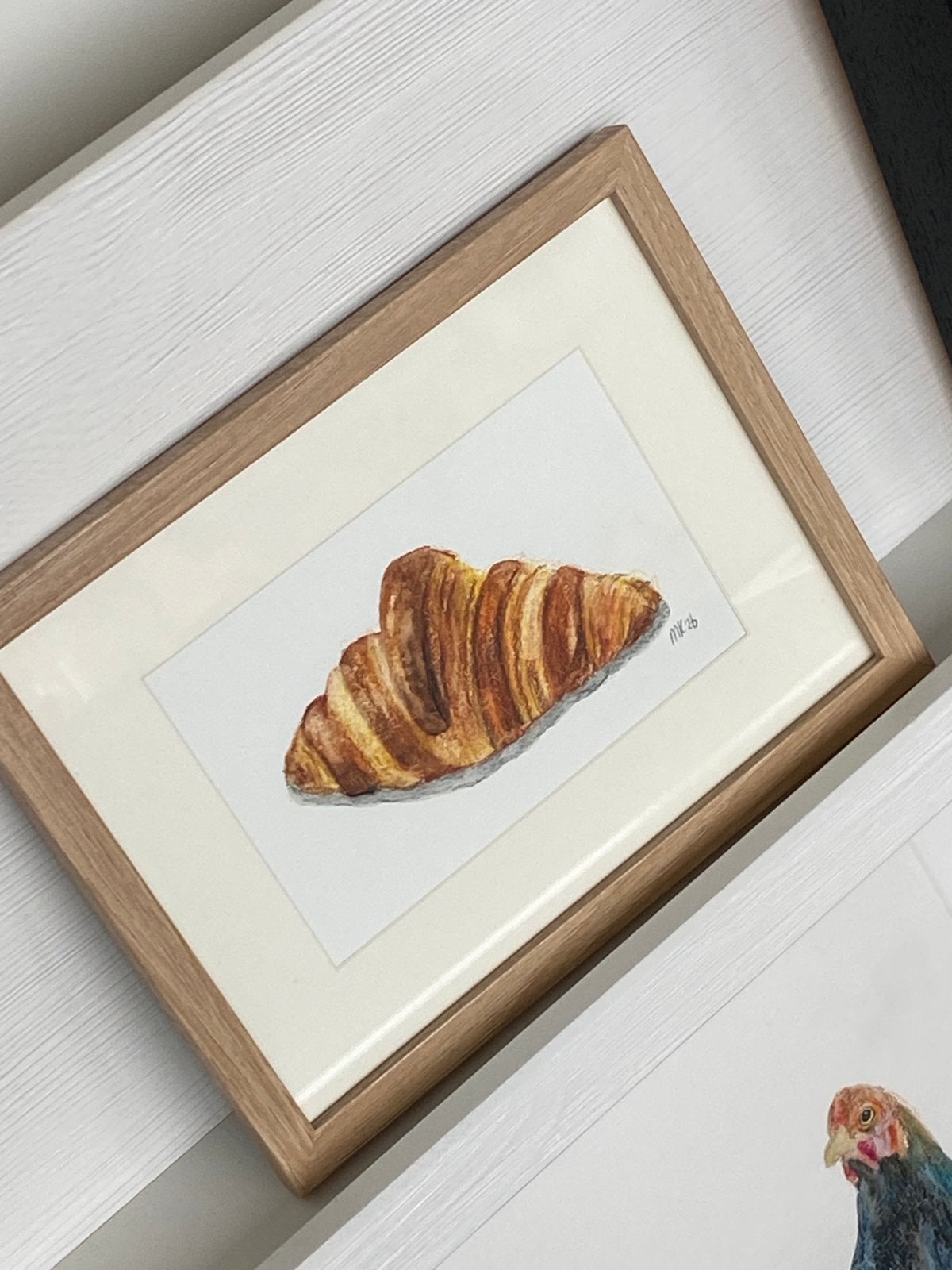 Origineel handgeschilderd schilderijtje croissant keuken, Antiek en Kunst, Ophalen of Verzenden