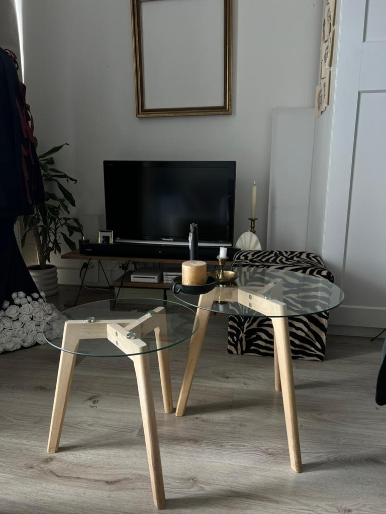 Salontafels glas, Huis en Inrichting, Tafels | Salontafels, Rond, Minder dan 50 cm, Ophalen of Verzenden, Minder dan 50 cm