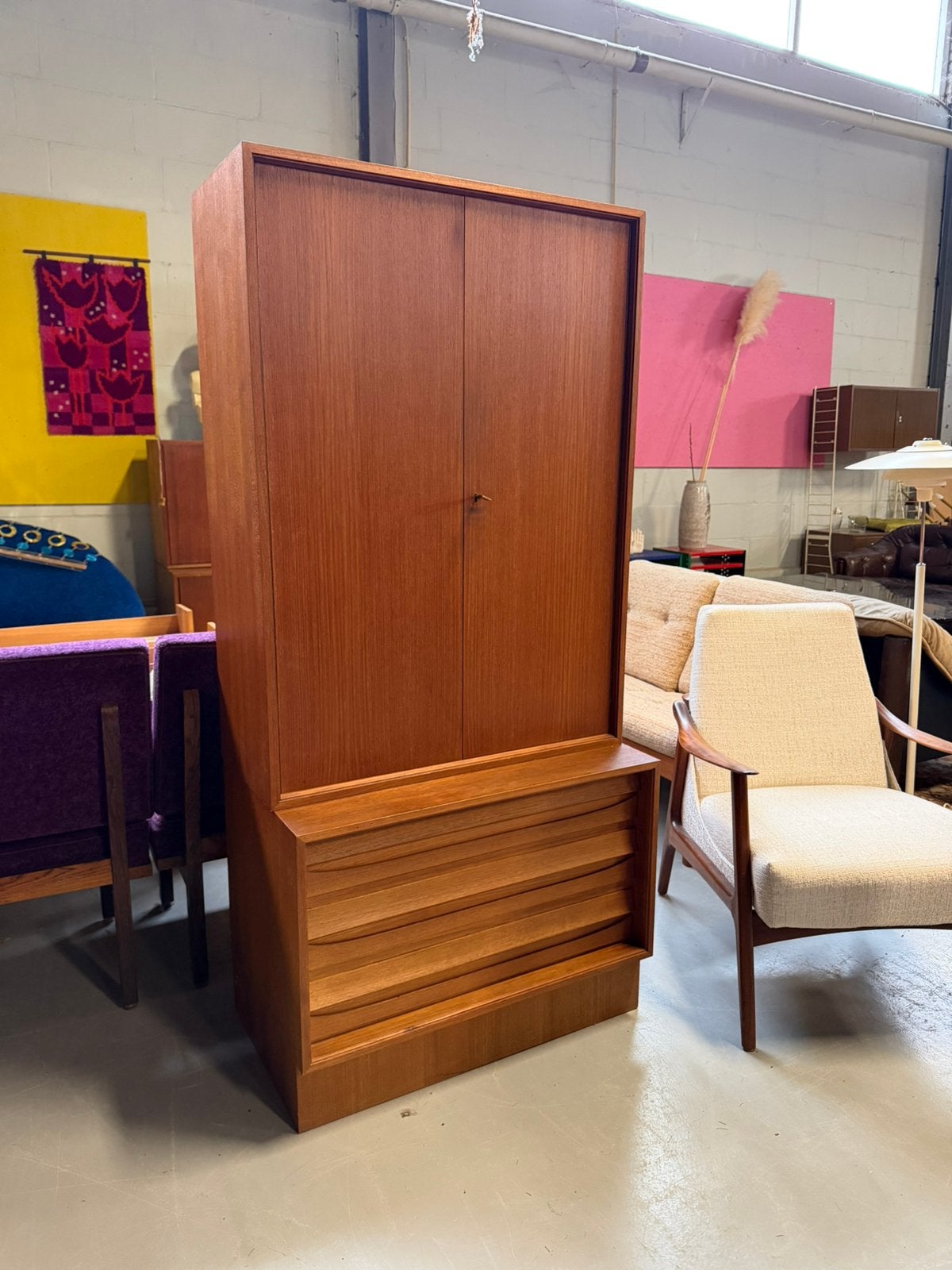 Vintage kast highboard teak opbergkast, Ophalen, Gebruikt, C, Minder dan 100 cm