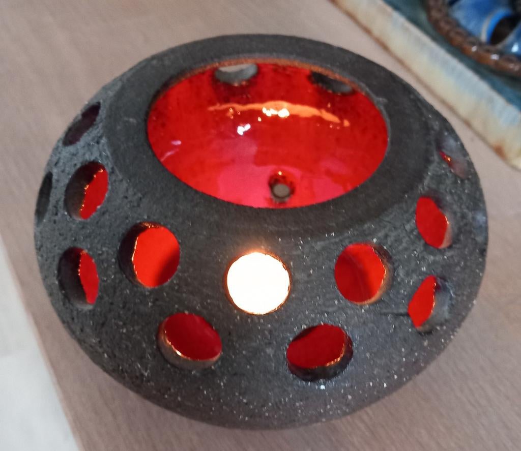 Vintage Lovemose aardewerk theelicht uit Denemarken, Overige materialen, Ophalen of Verzenden, Zo goed als nieuw, Kandelaar