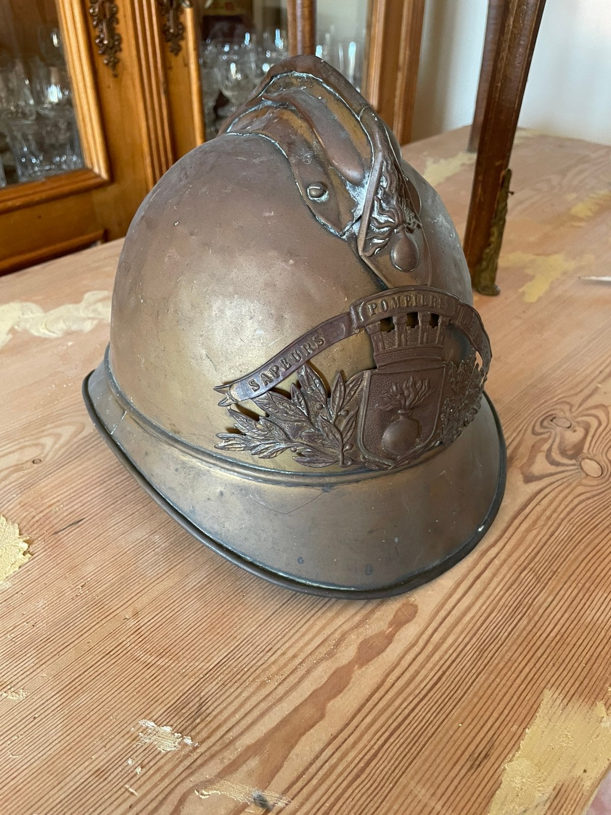 antieke franse brandweerhelm 1.e. wo, Ophalen of Verzenden, Zo goed als nieuw