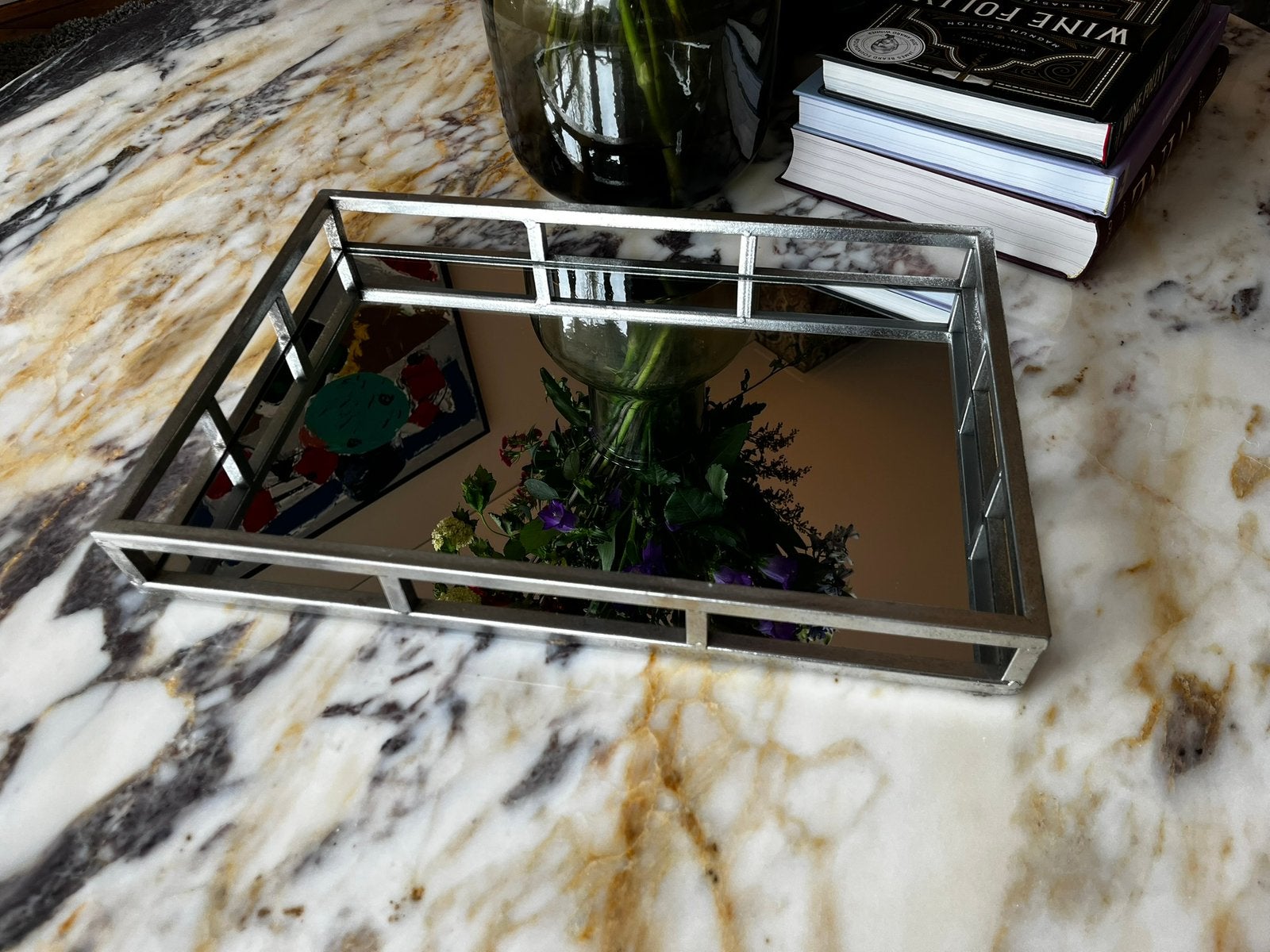 Spiegel dienblad tray, Huis en Inrichting, Woonaccessoires | Dienbladen, Ophalen of Verzenden, Gebruikt, Rechthoekig, Metaal