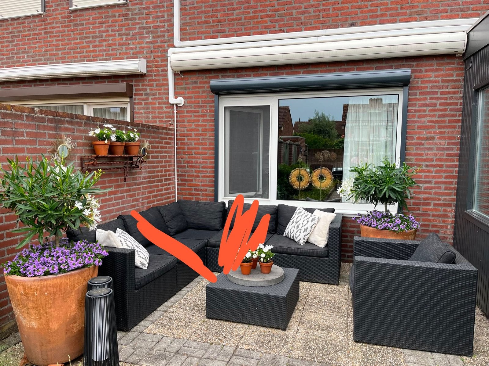 Zwarte Wicker Loungeset met Hoekbank en Fauteuil, Tuin en Terras, Tuinsets en Loungesets, Ophalen, 5 zitplaatsen, Gebruikt, Loungeset