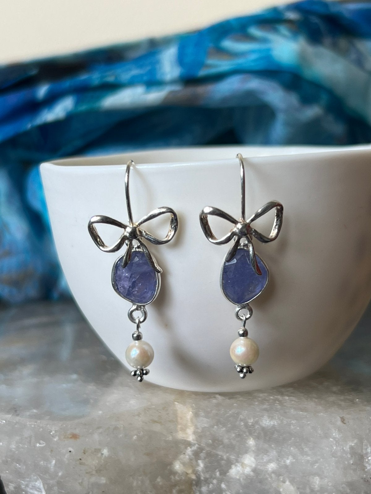 Tanzaniet AKOYA zoutwater parel powerful uniek one of a kind, Hangers, Blauw, Nieuw, Ophalen of Verzenden