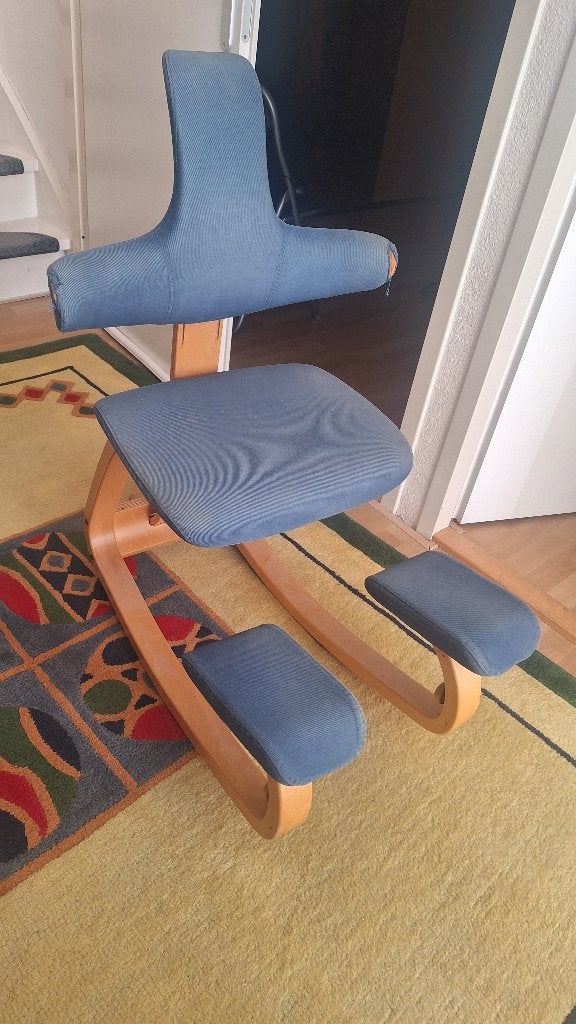 stokkenstoel, Ophalen, Gebruikt, Blauw, Stof
