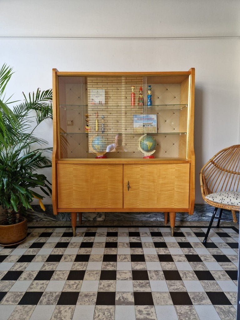 Vintage sixties vitrinekast | kast | boekenkast | retro, Ophalen, Gebruikt, Glas, 50 tot 100 cm