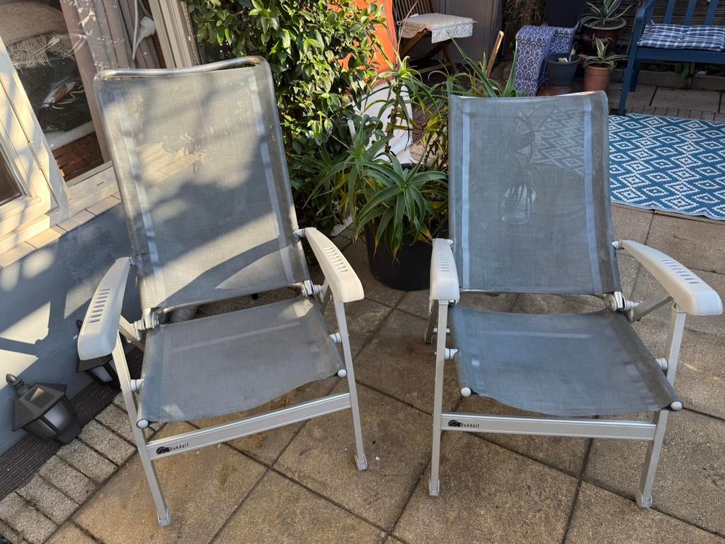 2 dukdalf tuinstoelen, Ophalen of Verzenden, Zo goed als nieuw, Aluminium