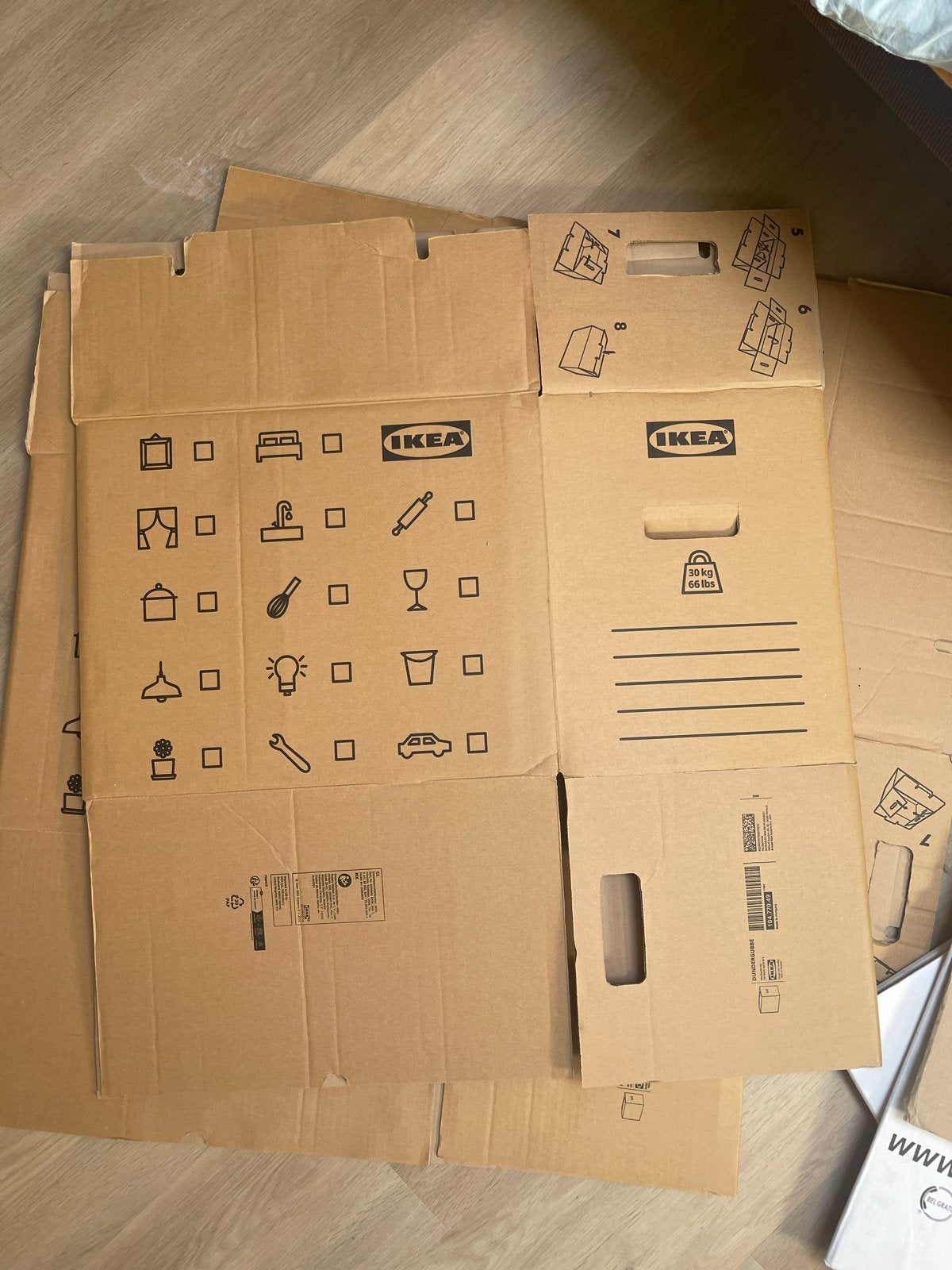 5 stevige verhuisdozen (3x IKEA, 2x overig), Ophalen, Gebruikt, Doos