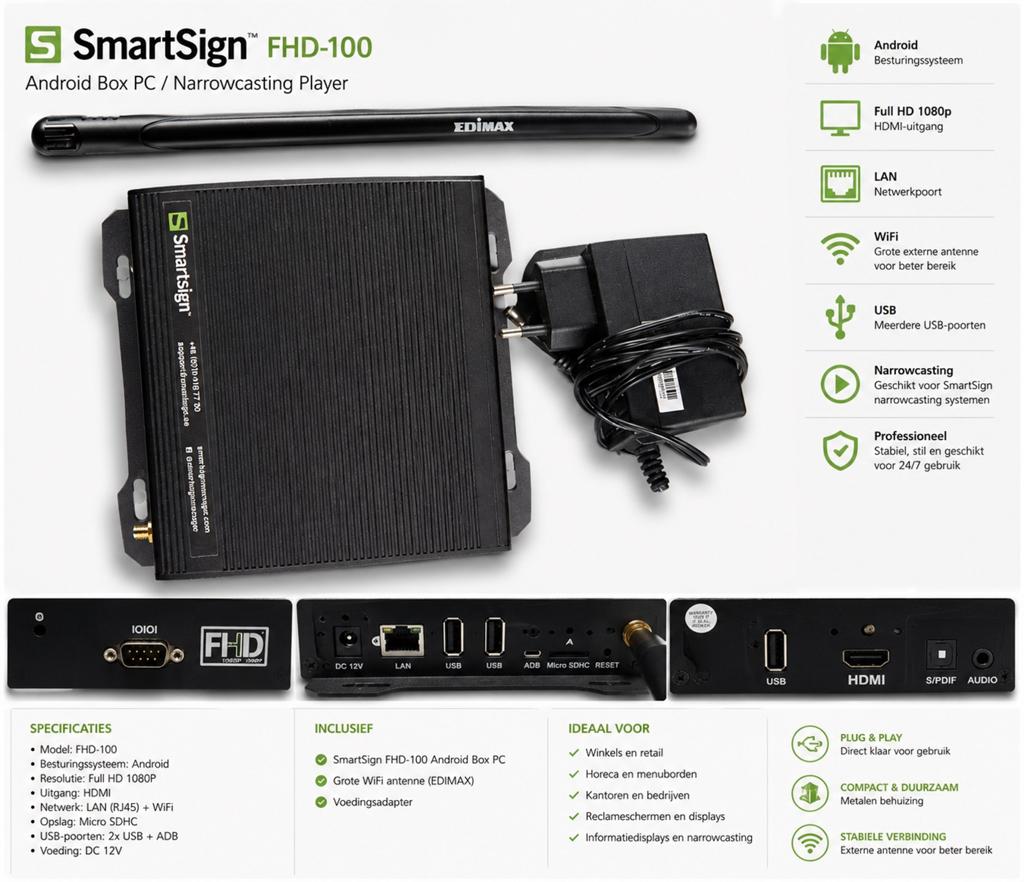 🔥SmartSign FHD-100 Android Box PC / Narrowcasting Player ✅, Gebruikt, Ophalen of Verzenden, N.v.t, N.v.t