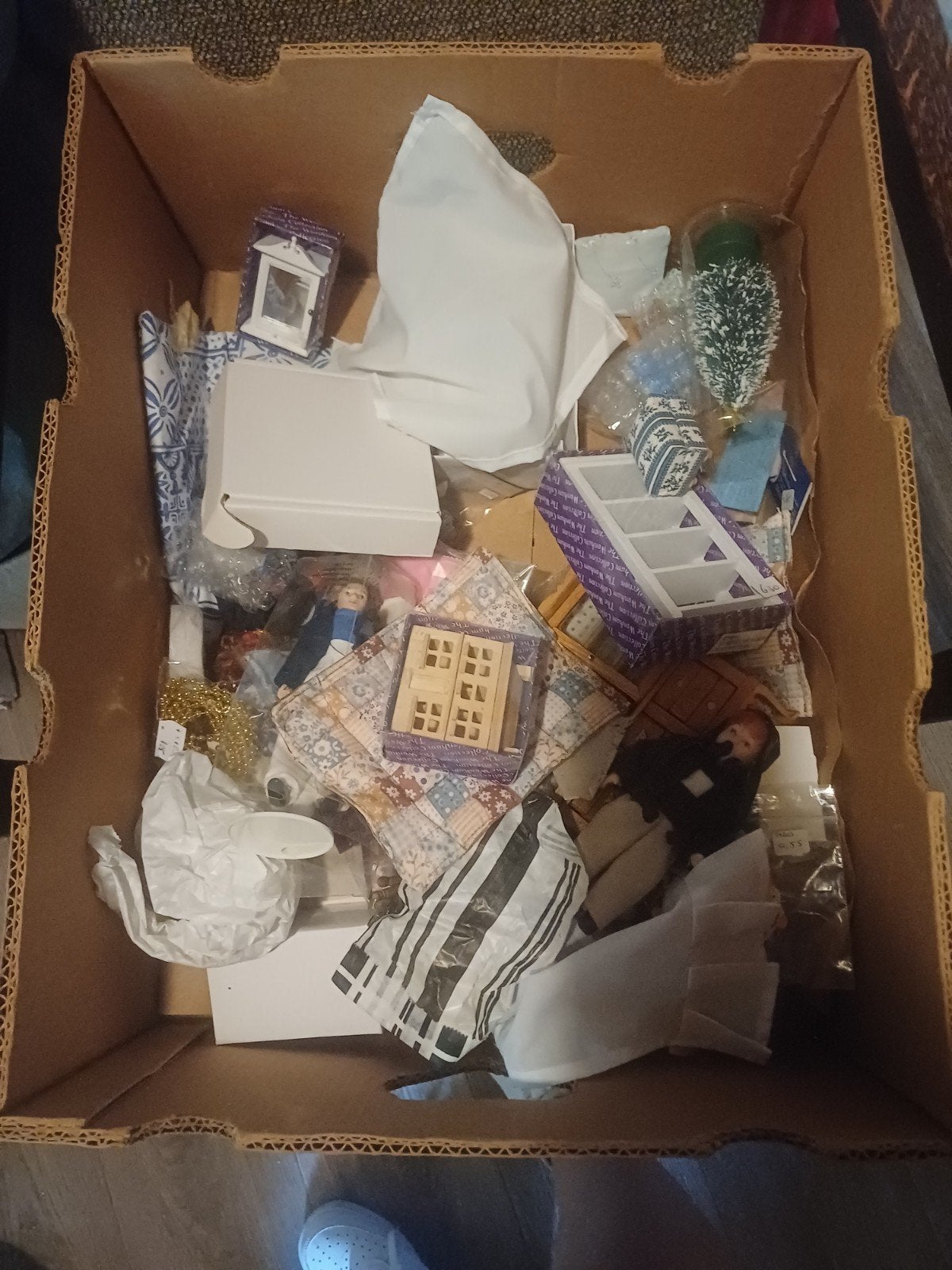 Grote doos vol poppenhuis spullen voor volwassen hobbyisten, Verzamelen, Ophalen