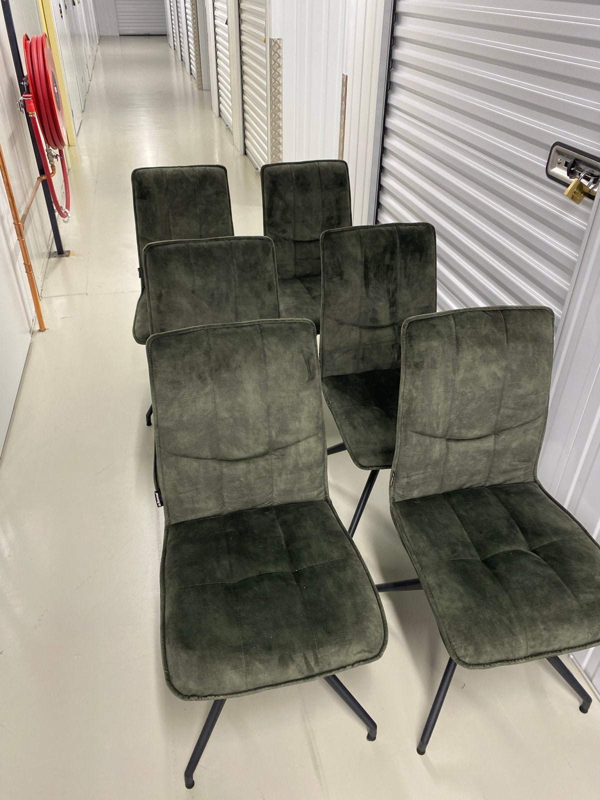 Set van 6 DeBommel Meedraaiende Eetkamerstoelen - Groen Stof, Ophalen, Gebruikt, Overige kleuren, Stof