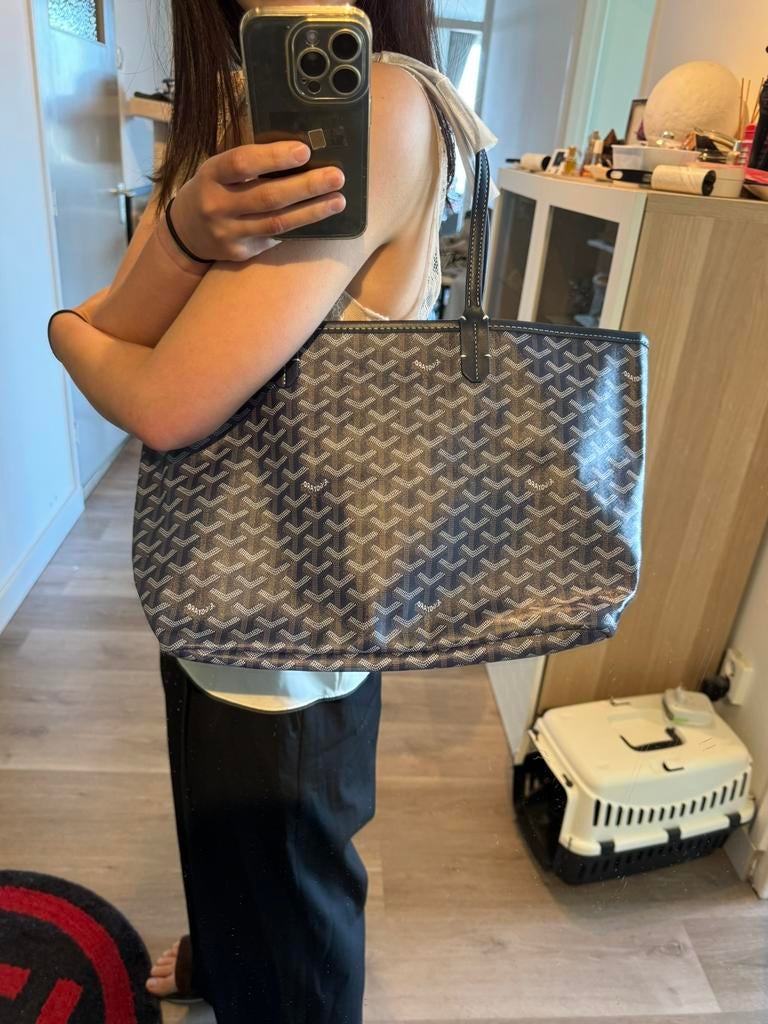 Goyard Bag Navy Blue Medium Canvas Tote Bag, Ophalen of Verzenden, Nieuw, Blauw, Shopper