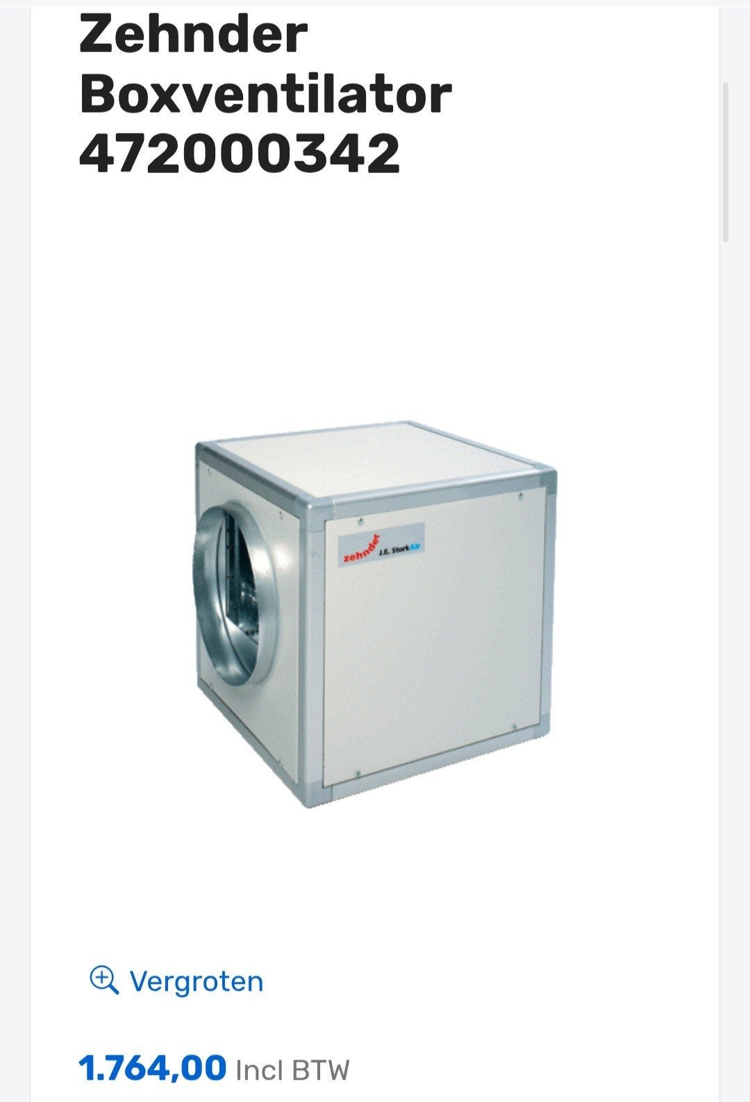 Zehnder Box ventilator CVF 400/2000, Doe-het-zelf en Verbouw, Ophalen of Verzenden, Nieuw