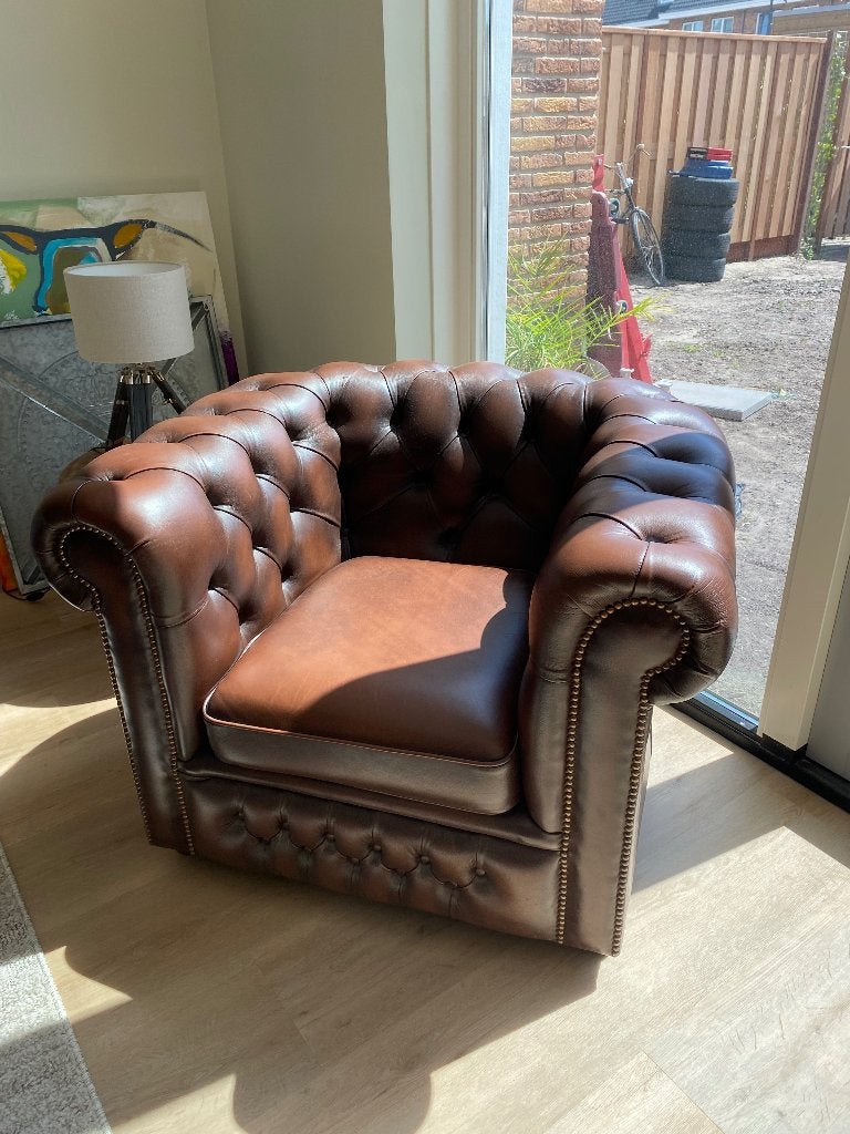 Chesterfield, Huis en Inrichting, Ophalen, Zo goed als nieuw, 75 tot 100 cm, Leer
