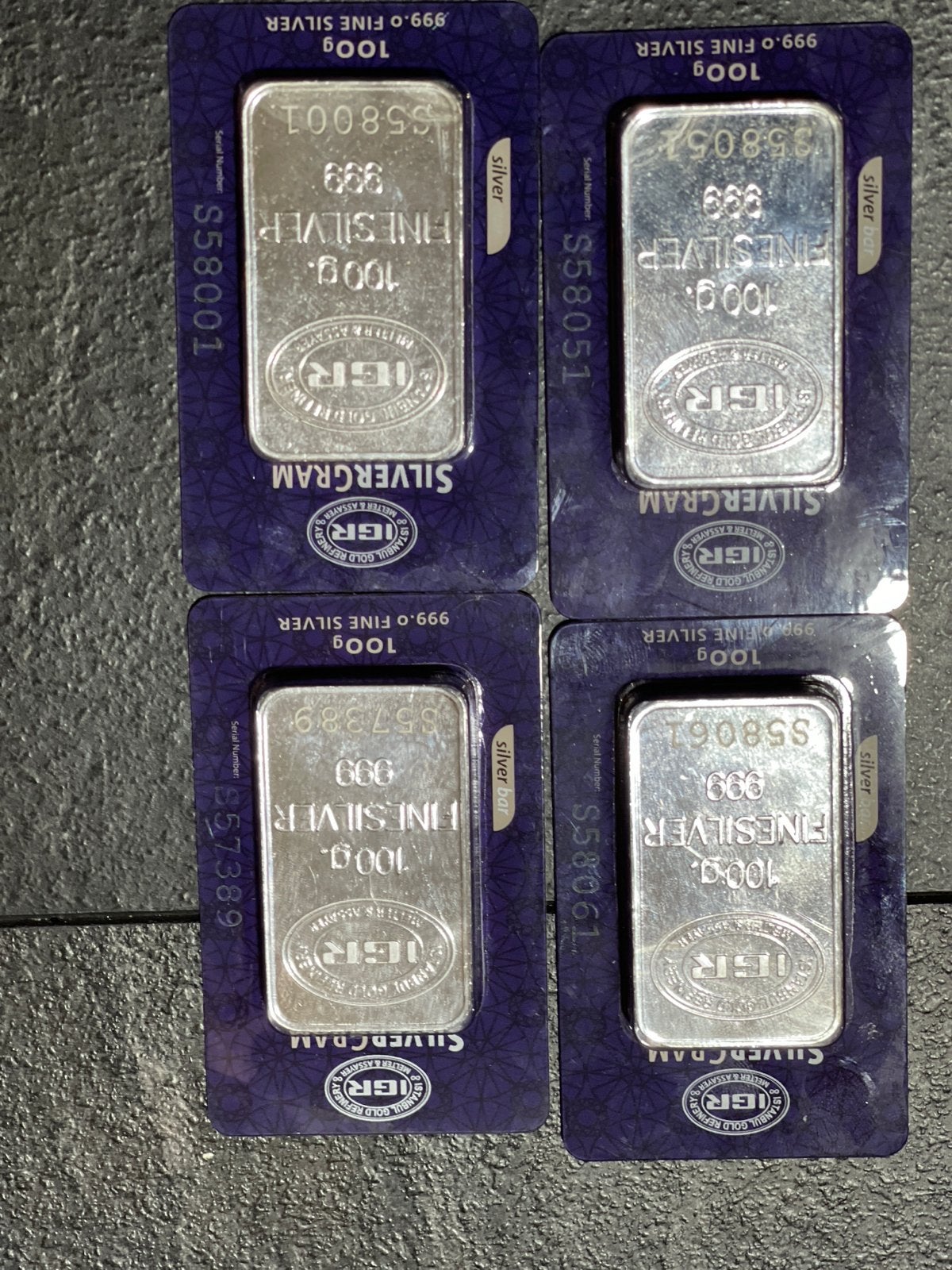 4x 100g IGR Fijn Zilver Baren 999.0 - Totaal 400g, Ophalen, Zilver