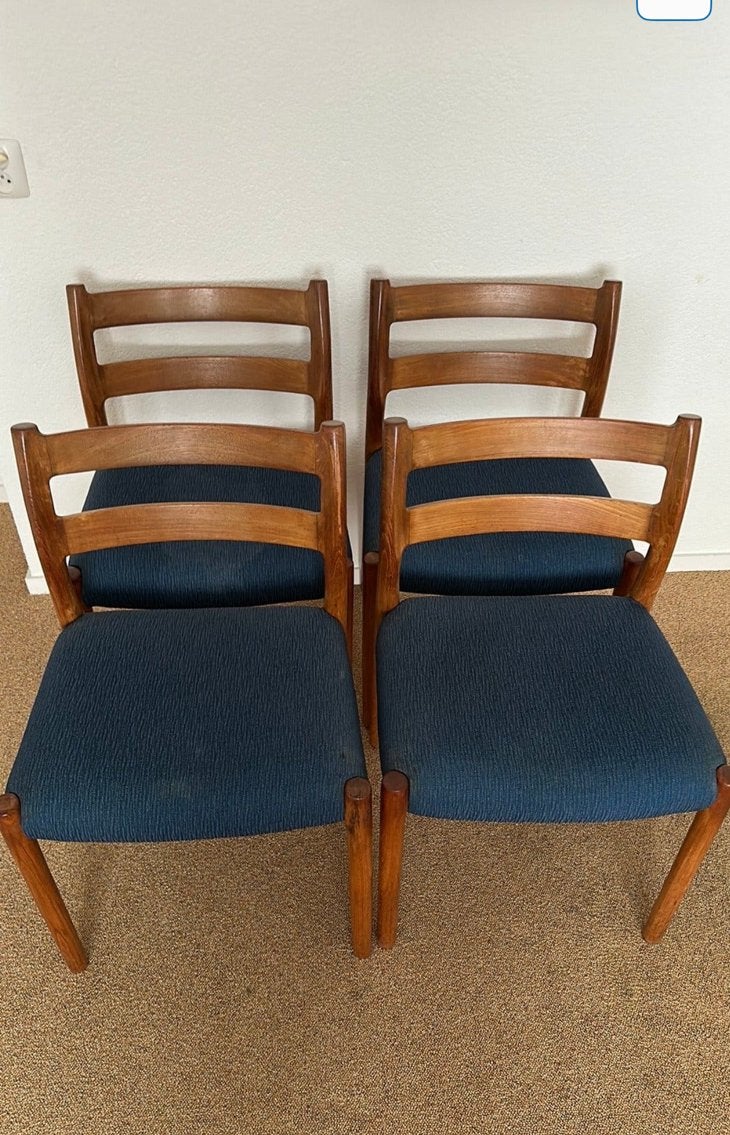 Set van 4 Niels Otto Møller stoelen Model 84 | Teak Deens, Ophalen of Verzenden, Zo goed als nieuw, Bruin, Eén