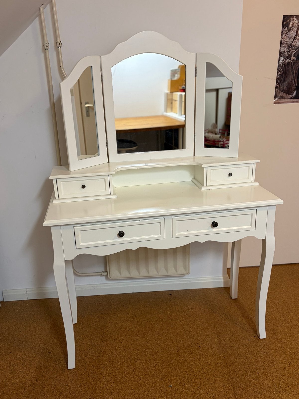 Witte kaptafel toilettafel met spiegel en krukje, Ophalen, Gebruikt, 100 tot 150 cm, 50 tot 100 cm