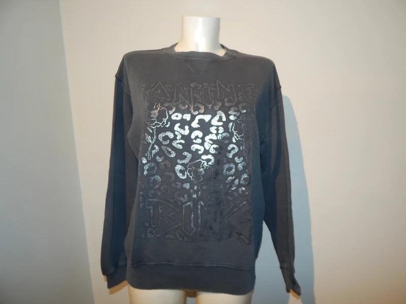 Anine Bing sweater zilveren opdruk met merk voorkant S/M, Verzenden, Zo goed als nieuw, Maat 36 (S), Grijs