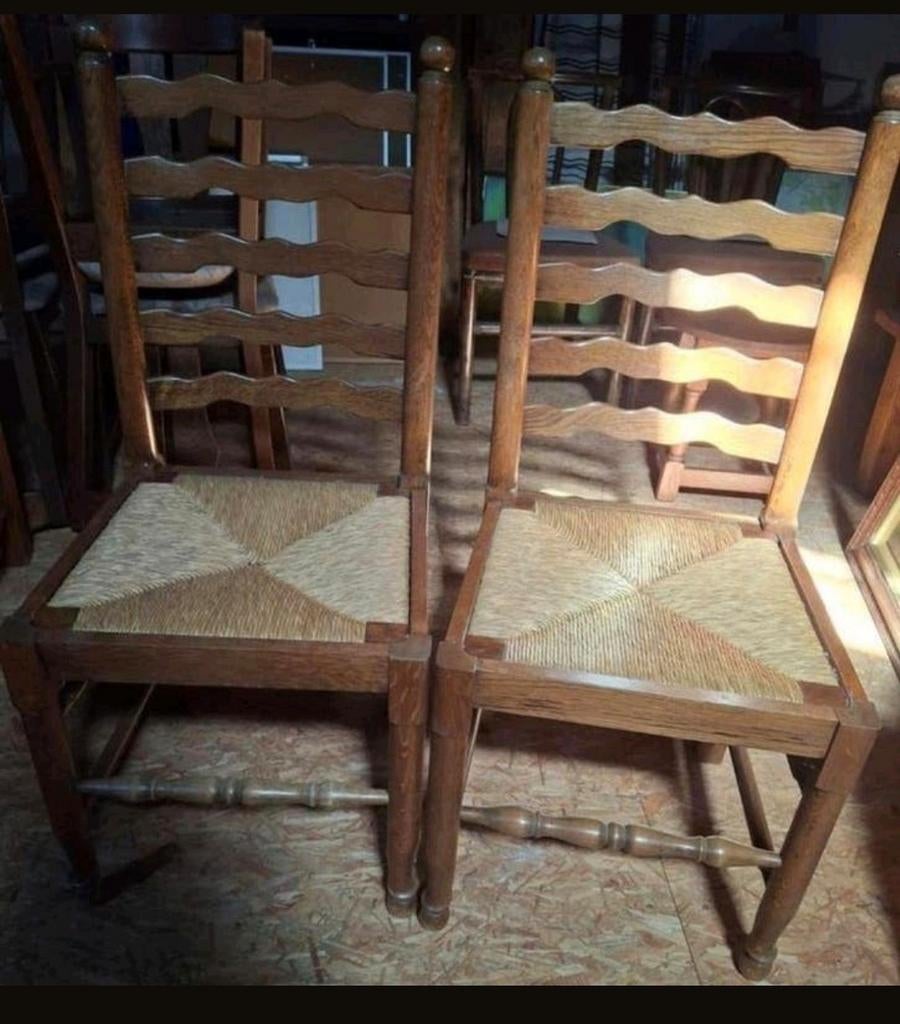 4 stoelen met biezen zitting, Antiek en Kunst, Ophalen