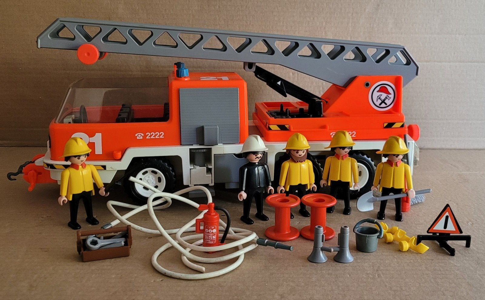 Vintage playmobil brandweer ladderwagen 3525, Ophalen of Verzenden, Gebruikt