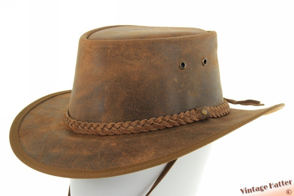 Australische Western hoed Hawkins oranjebruin leer 56-57 new, Hoed, Nieuw, Ophalen of Verzenden, 57 cm (M, 7⅛ inch) of minder