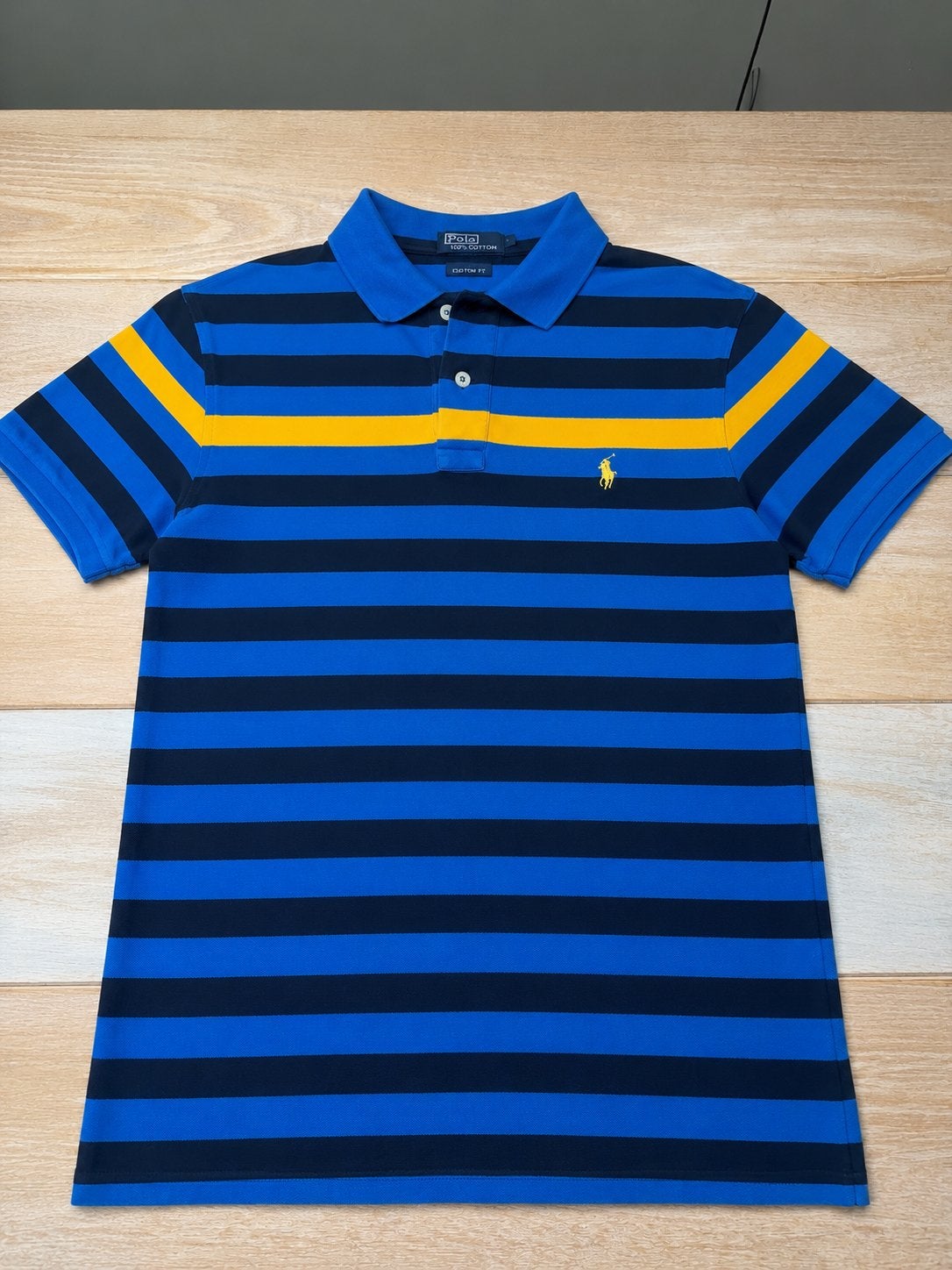 Polo Ralph Lauren gestreept poloshirt - Blauw/Geel, Kleding | Heren, Polo's, Ophalen of Verzenden, Zo goed als nieuw, Maat 52/54 (L)
