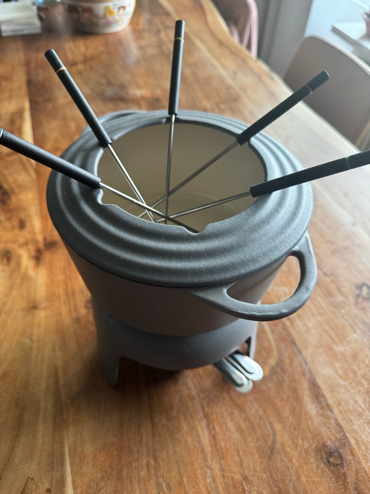 Gietijzeren fondueset met 6 vorkjes, Ophalen, Zo goed als nieuw, Brander, Fondueset