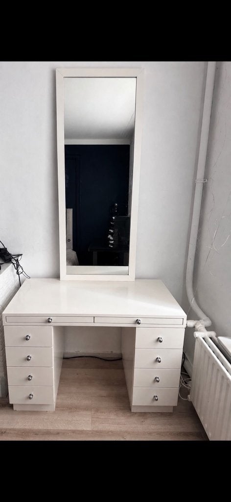 White Dressing Table with Large Mirror –, Ophalen, Zo goed als nieuw, 50 tot 100 cm, Minder dan 100 cm