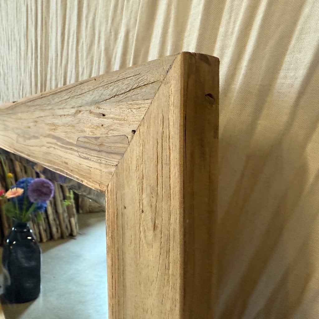 spiegel facet met teak lijst - 200 x 100 cm - Gratis bezorgd, TTM Wonen, Meubels – (Perzische) Tapijten en Woonaccessoires, 200 cm of meer