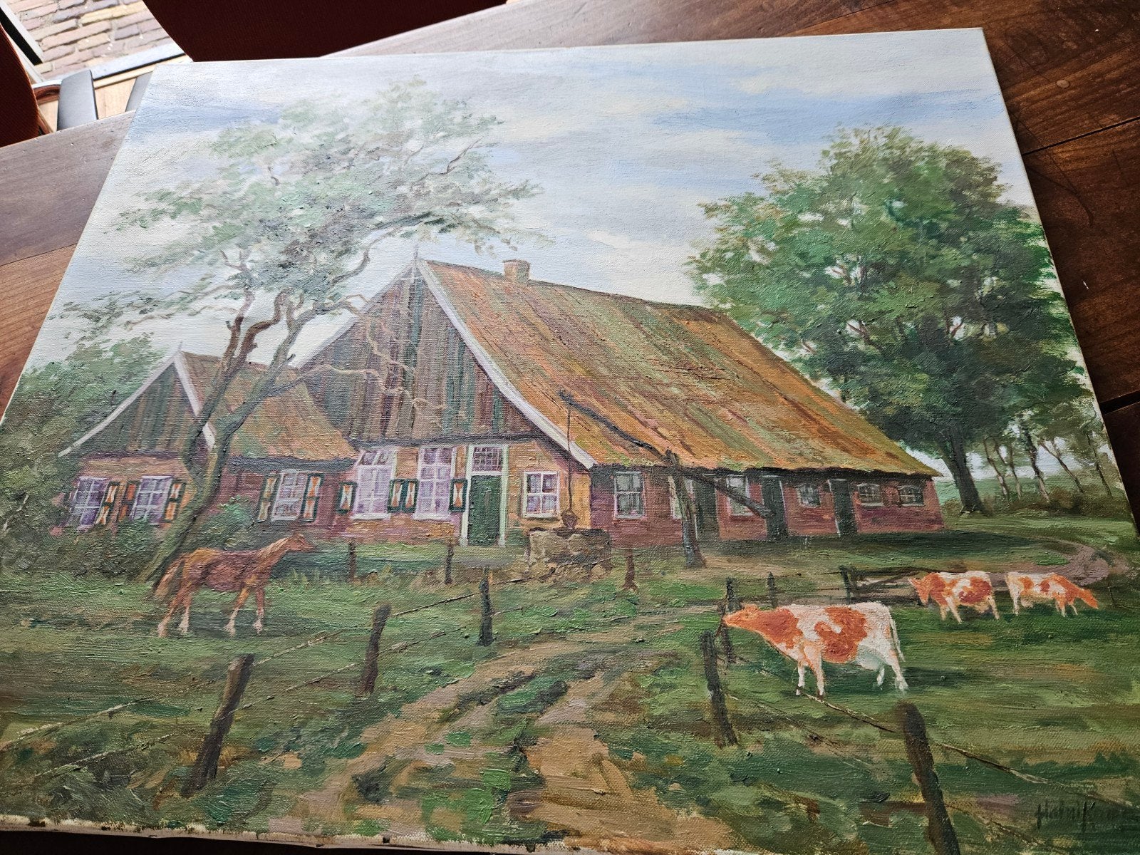 Olieverf schilderij Hollands tafereel, Ophalen of Verzenden
