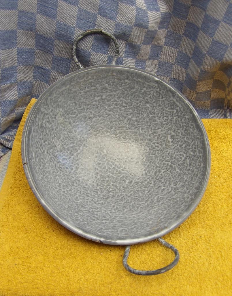 emaille wok/ grijsgewolkt email / wokpan, Ophalen of Verzenden