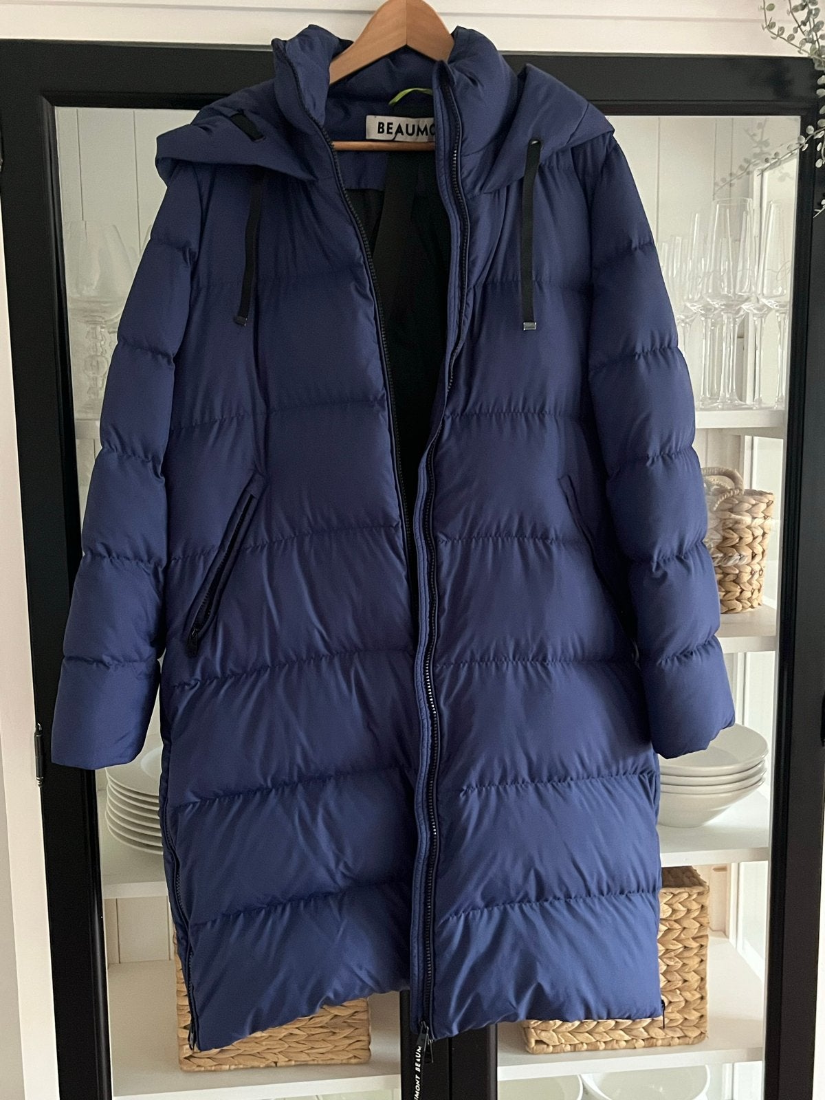 Beaumont lange blauwe puffer jas - Maat 42, Ophalen of Verzenden, Zo goed als nieuw, Maat 42/44 (L), Blauw
