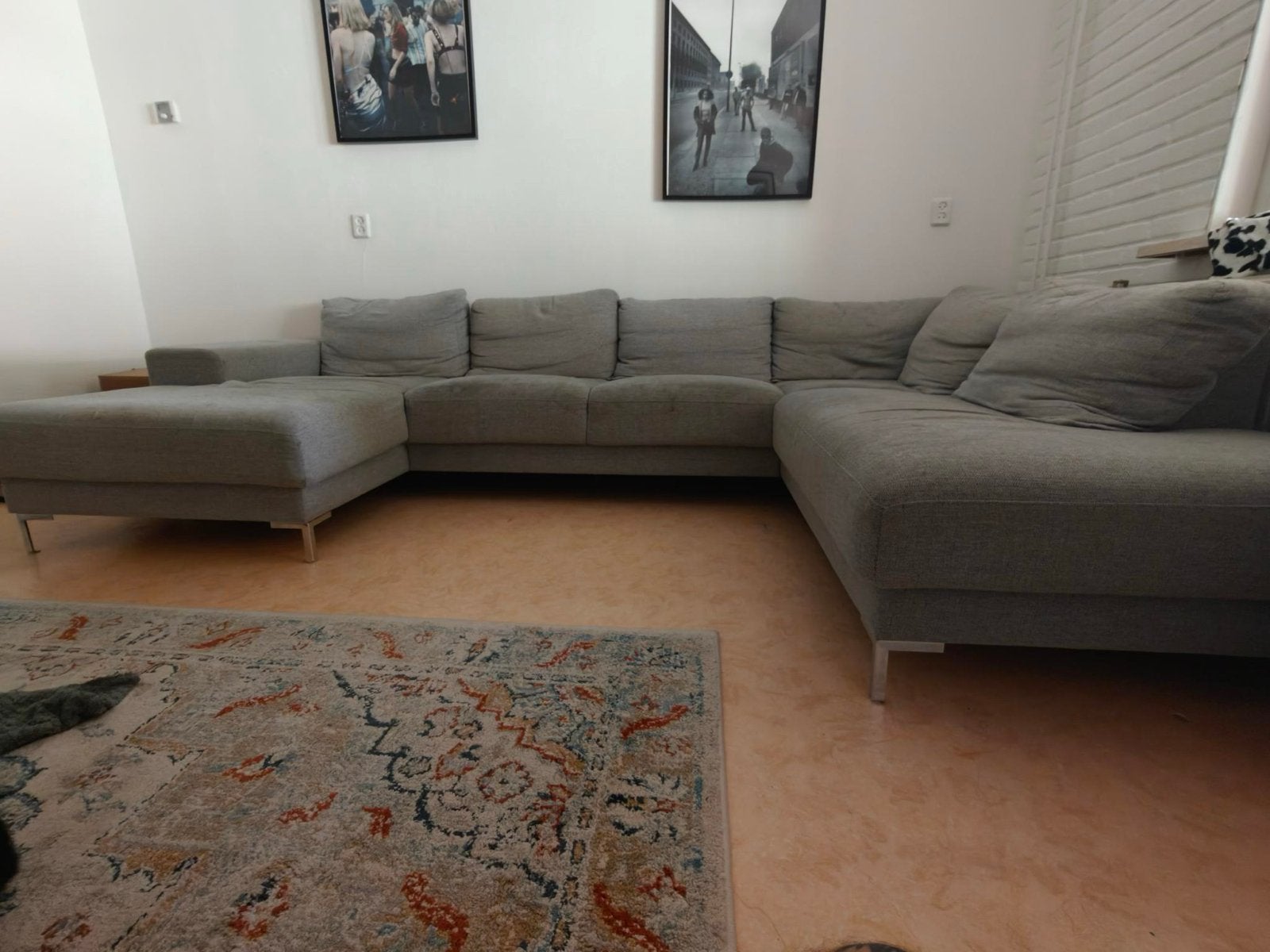 Grote grijze hoekbank met chaise longue, Ophalen, Gebruikt, Hoekbank, 300 cm of meer