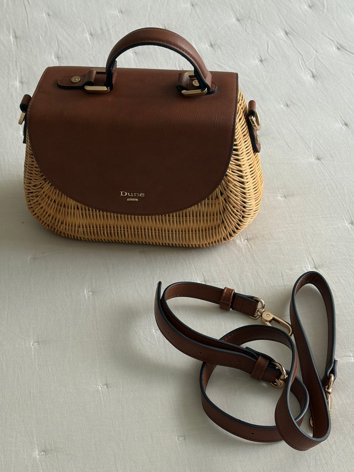 Dune London Rieten Tas, Ophalen, Zo goed als nieuw, Bruin, Handtas