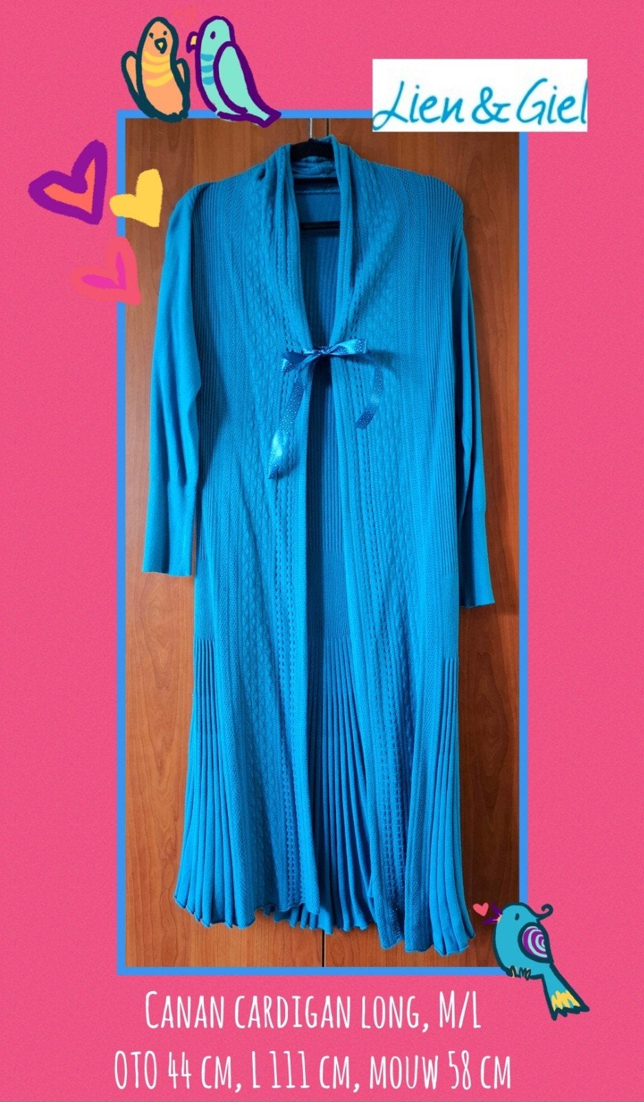 Lien & Giel lang vest 'Canan' petrol, maat M/L, zgan, Maat 38/40 (M), Blauw, Ophalen of Verzenden, Zo goed als nieuw