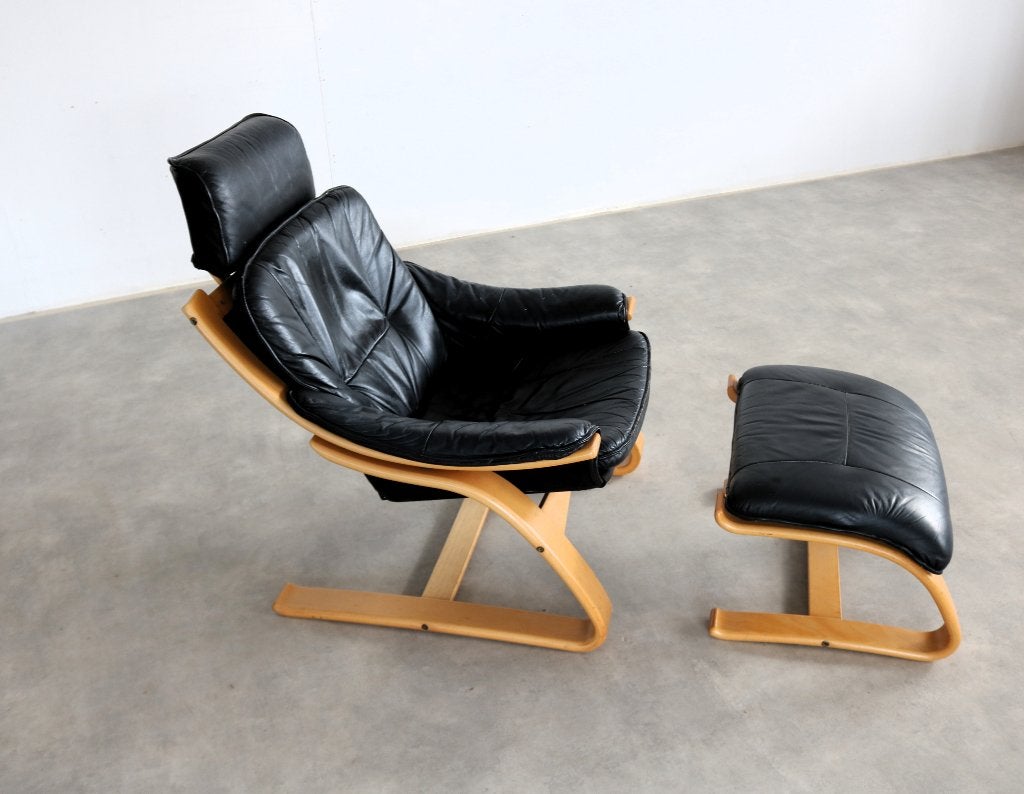 Vintage fauteuil met hocker | easy chair | jaren 70 | zweeds, Gebruikt, ., 75 tot 100 cm, Ophalen of Verzenden